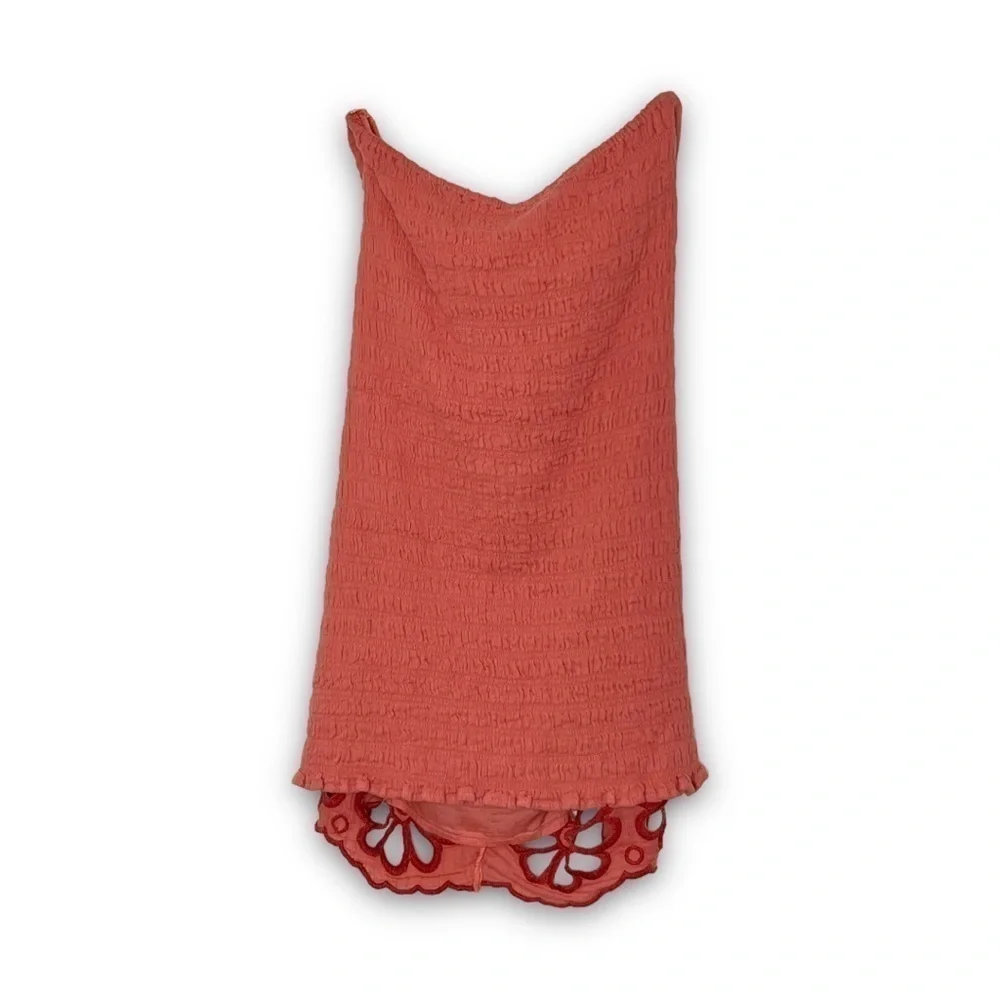 NWT FREE PEOPLE Mini Dress Y2K Strapless Ruched‎ Floral Embroidered Smocked Sz L